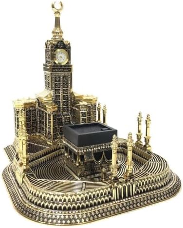 שעון שולחן העתק מסגד גרנד | פסלון קאבה עם שעון שולחן | עיצוב שולחן שולחן אסלאמי | קישוט ביתי סלון אסלאמי